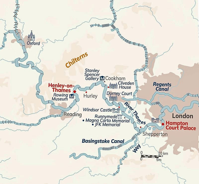English hotel barge Magna Carta - itinerary map