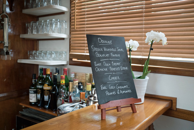 French hotel barge Anjodi - Menu at bar