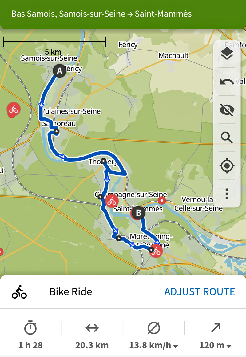 Aurora Bike Barge Tour map Day 2