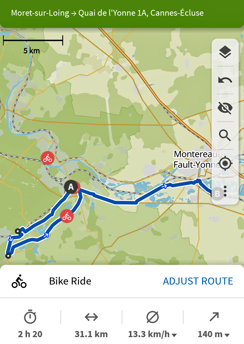 Aurora Bike Barge Tour map Day 2