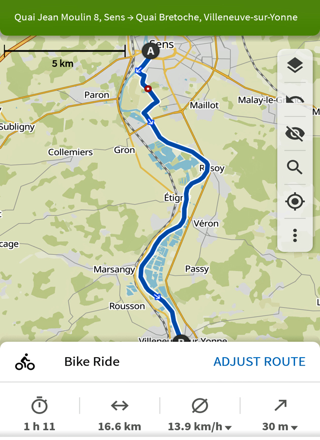 Aurora Bike Barge Tour map Day 5