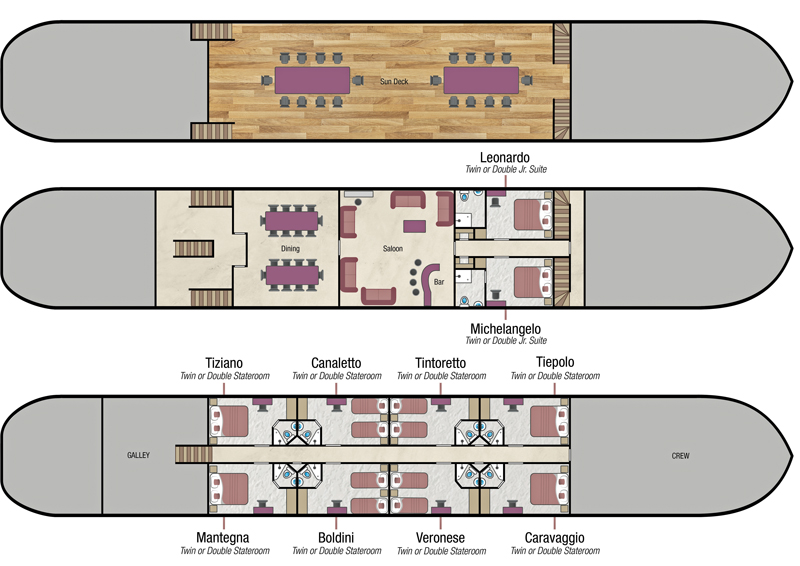 Italian hotel barge La Bella Vita - layout diagram