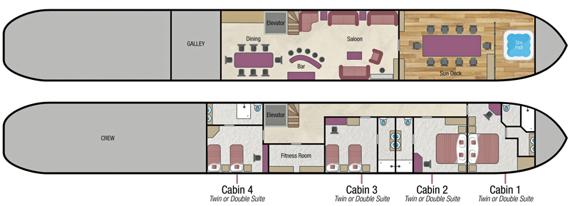 Hotel Barge La Nouvelle Etoile - Layout diagram - barging in Holland barging in france barging in germany barging in belgium