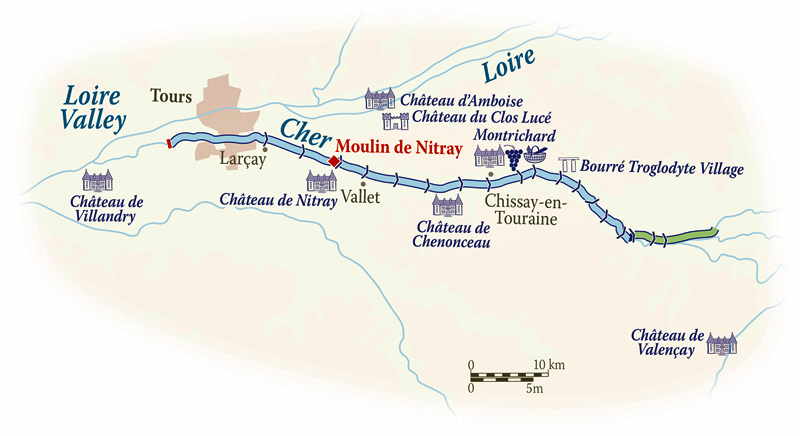 French hotel barge Nymphea - Loire Valley cruise itinerary map