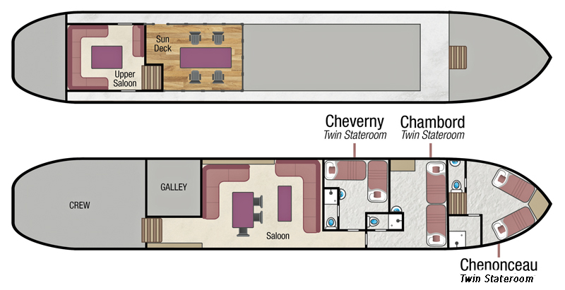 Barge Nymphea Layout French Barge Nymphea - Cruising the Loire Valley, France