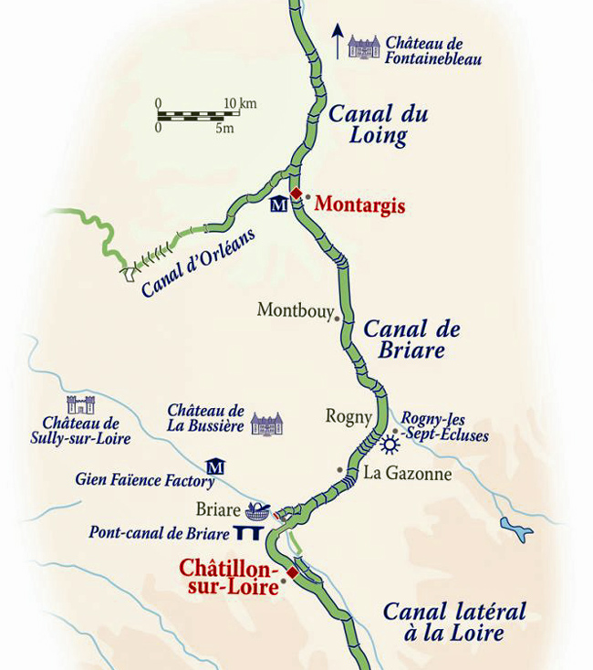 French hotel barge Renaissance - itinerary map