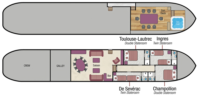 Hotel Barge ROSA Layout diagram