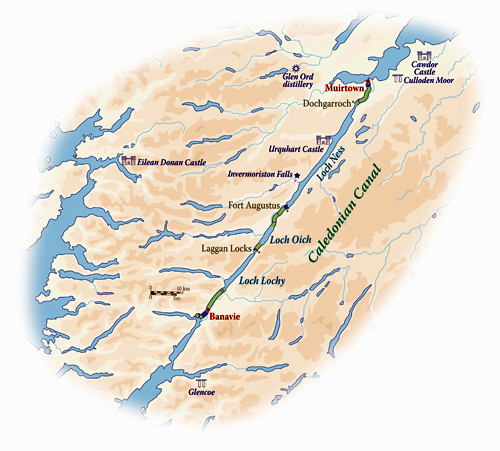 MAP Scottish Highland Caledonian Canal Barge Cruise
