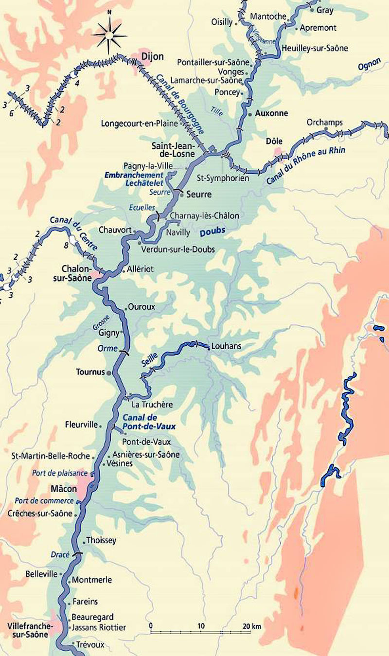 Map: The saone river in southern burgundy france