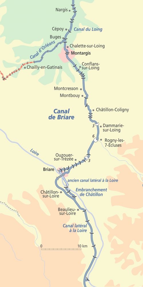 Map of the Canal de Briare, France French Hotel Barges Vacations Cruises Tours Charters Barging in France -Canal de Briare, France - BargeCharters.com
