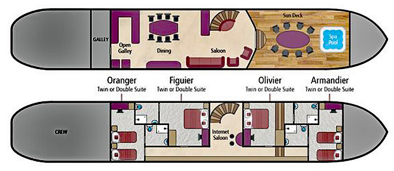 Layout diagram for French Hotel Barge Enchante