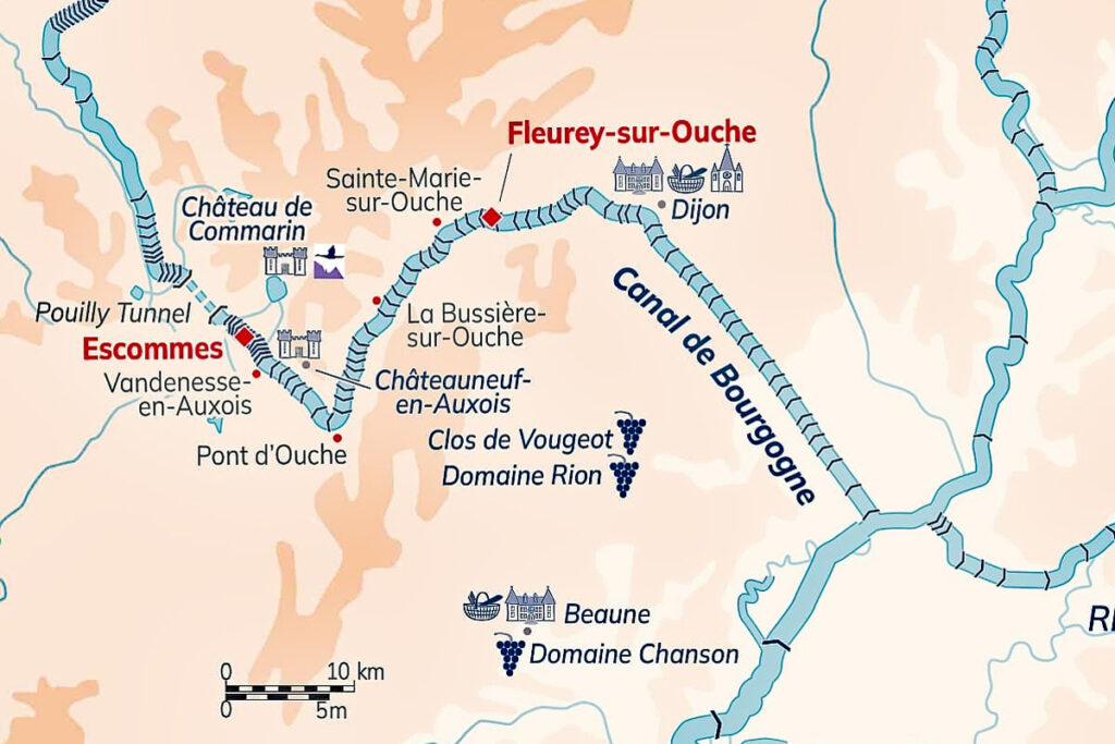 Map - Canal de Bourgogne -Barge l'Impressionniste's Golf Cruise itinerary
