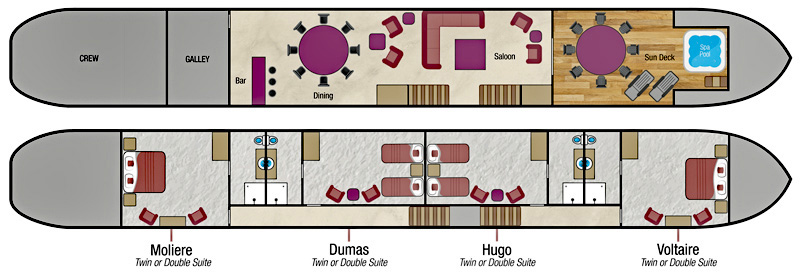 French Hotel Barge Renaissance Layout Diagram