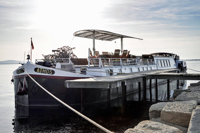 Hotel Barge Athos Moored at the Etang de Thau