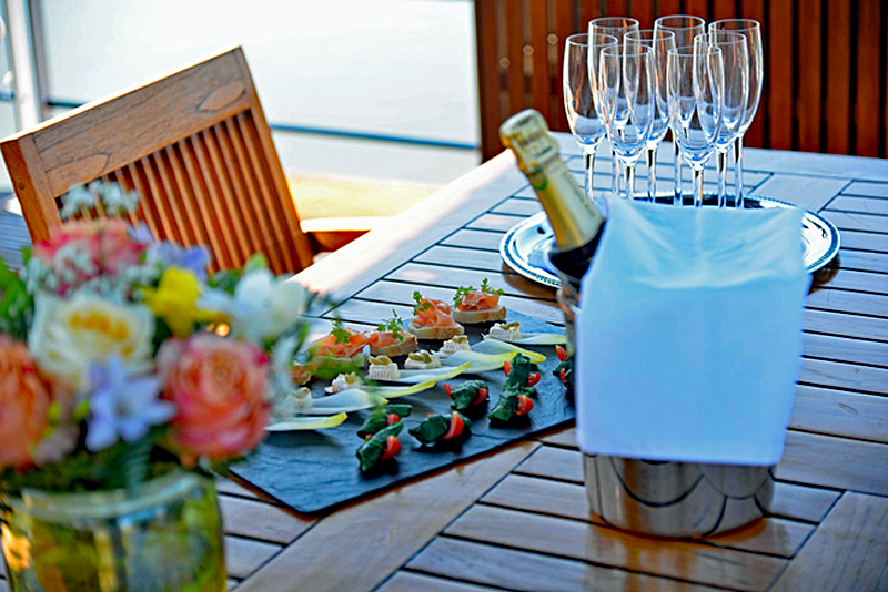 Champagne & tasty tidbits on the sun deck