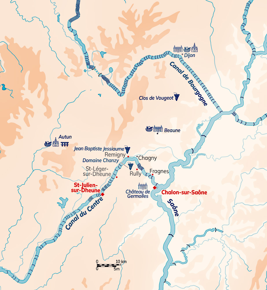 Hotel Barge Impressionniste's itinerary map for 2026 - Canal du Centre