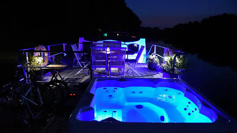English Hotel Barge Magna Carta - deck at night