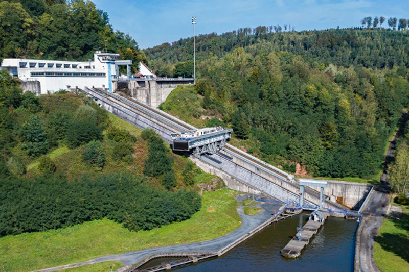 Hotel Barge Panache midway up the Arzvillier boat lift in Alsace-Lorraine, France