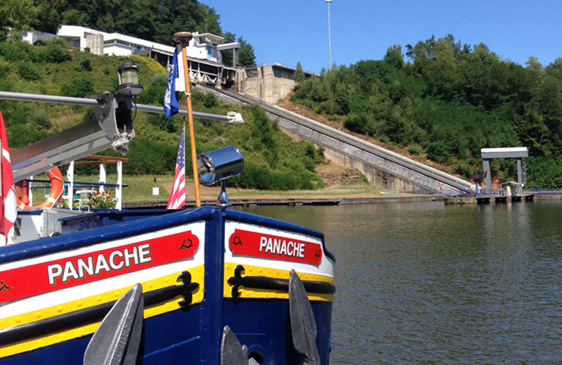 Hotel Barge Panache waiting for the Arzviller boat lift in Alsace-Lorraine, France