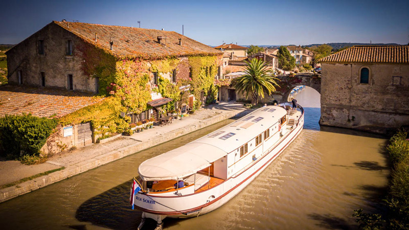 French Hotel Barge Roi Soleil on the Canal du Midi at Le Somail