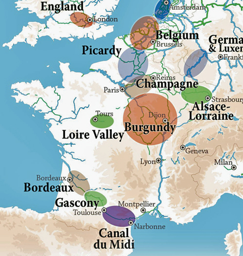Map of French barging areas.