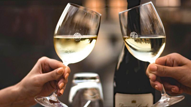 Alsace-Lorraine wine tasting. Two glasses of white wine. Cheers! EW